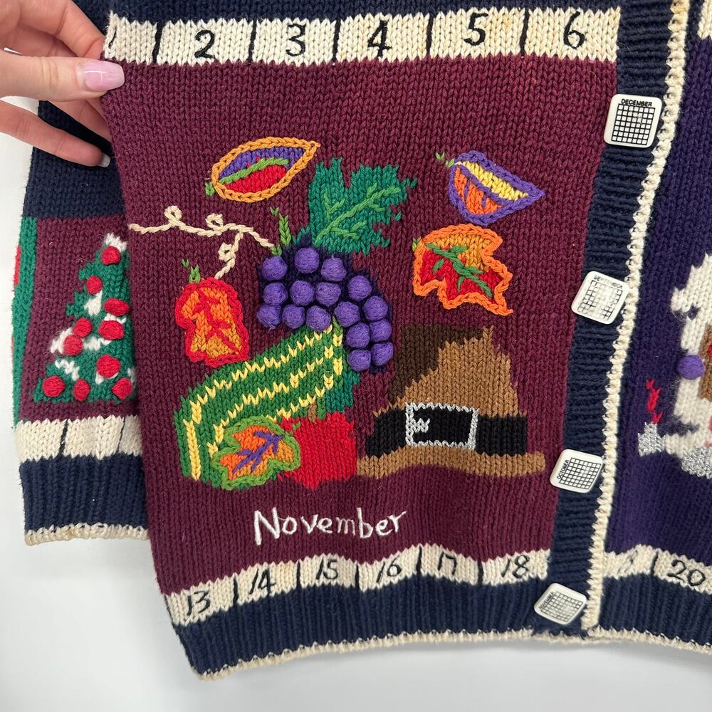 Vintage 90’s Teacher Sweater Fall Winter Months Novelty Chunky Knit Cardigan - Picture 6 of 14